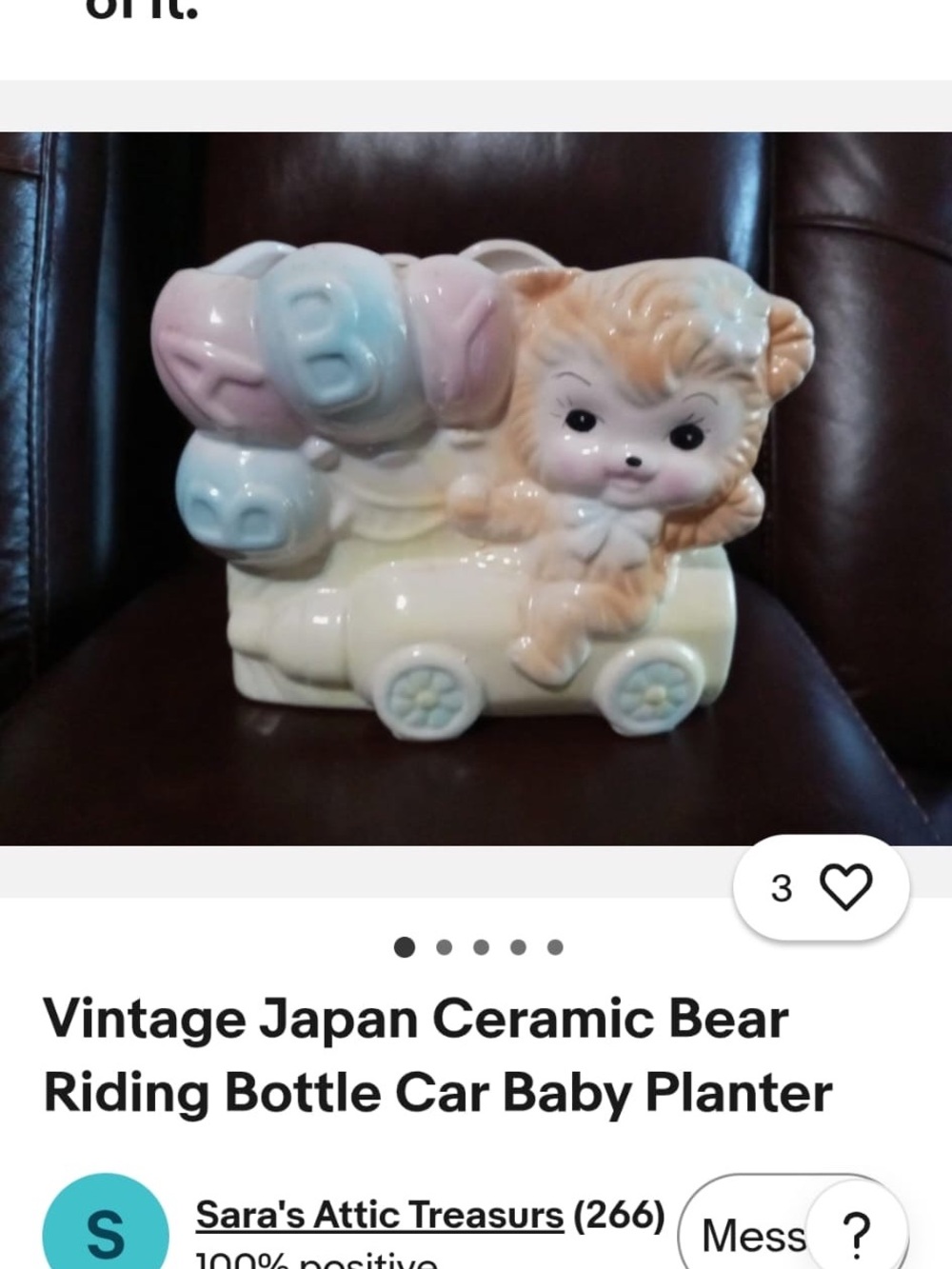 Cute Vintage Ceramic Lamb Planter - Cream and Pale Yellow - Picture 4 of 4